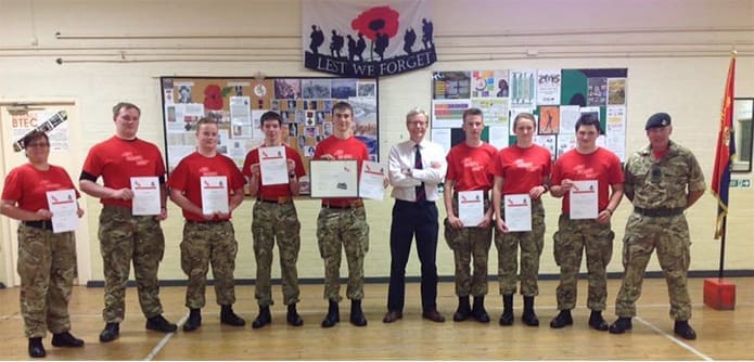 Members of the Tiverton Detachment ACF with Soldiers' Charity Regional Director for the South West, Col Robert Jordan MBE