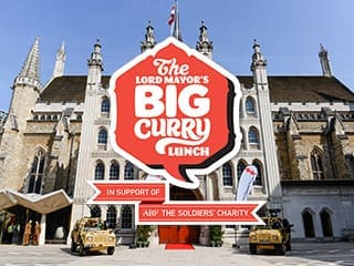 London's Guildhall with Lord Mayor's Big Curry logo