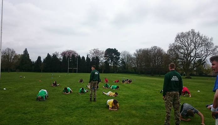 The Royal Marines putting the pupils through their paces