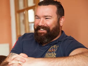 Stewart Harris at his home in Rhyl, North Wales