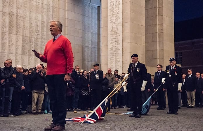 Robin Bacon reciting the Exhortation at the Menin Gate