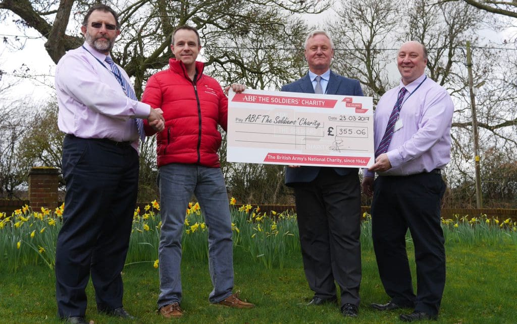 Finchale presents ABF The Soldiers' Charity with a cheque