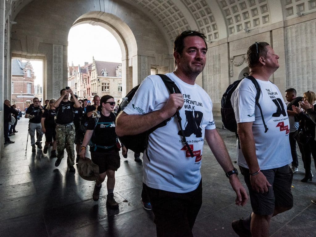 Mark and Gary arrive at the Menin Gate on The Frontline Walk.